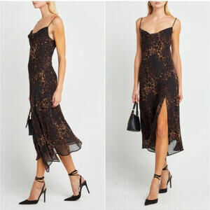 O.P.T Leopard Print Cowl Neck Slip Dress Women’s Size M – Midi Asymmetrical